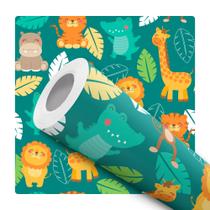 Papel de Parede Adesivo Bichinhos Safari Menino Infantil Bebê Girafa Leão Macaco Moderno Quarto Brinquedoteca