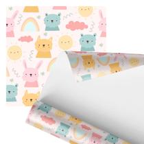 Papel De Parede Adesivo Bichos Coloridos Céu Rosa 2,80m