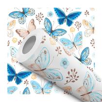 Papel de Parede Adesivo Borboleta Azul Bege Delicado Infantil Bebê Moderno Quarto Sala de Estar Papel de Parede Adesivo Borboleta Azul Bege Delicado Infantil Bebê Moderno Quarto Sala de Estar