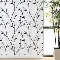 Papel de parede adesivo branco com folhas folhagem preto cinza para sala quarto loja hall 10 mts - Toque Pop
