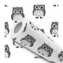 Papel de Parede Adesivo Branco Coruja Cinza Decoração