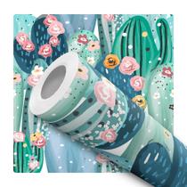Papel de Parede Adesivo Cacto Verde Floral Moderno Quarto Sala de Estar