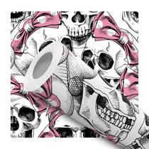 Papel de Parede Adesivo Caveira Rock Laço Rosa Menina Moderno Quarto Sala de Estar Papel de Parede Adesivo Caveira Rock Laço Rosa Menina Moderno Quarto Sala de Estar