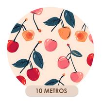 Papel de Parede Adesivo Cerejas e Folhas Design Frutado e Elegante