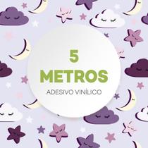 Papel De Parede Adesivo Céu Roxo Estrela Lua Nuvem