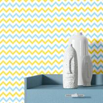 Papel de Parede Adesivo Chevron Zig Zag Azul e Amarelo Lavável