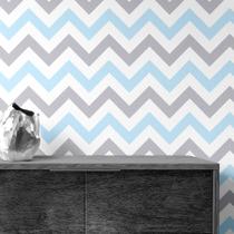 Papel de Parede Adesivo Chevron Zig Zag Azul e Cinza Lavável