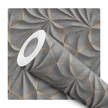 Papel de Parede Adesivo Cimento Queimado Concreto Industrial Hexágono Dourado Abstrato Quarto Sala de Estar