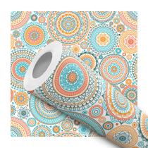 Papel de Parede Adesivo Colorido Circulo Mandala Azul Laranja Moderno Quarto Sala de Estar Papel de Parede Adesivo Colorido Circulo Mandala Azul Laranja Moderno Quarto Sala de Estar