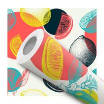 Papel de Parede Adesivo Colorido Tropical Frutas Limão Laranja Cozinha