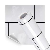 Papel de Parede Adesivo Cozinha Resistente a Alta Temperatura Azulejo Metro White 500x60cm
