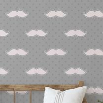 Papel de Parede Adesivo de Vinil com Estampa de Bigode, Cinza, para Quarto Infantil - S4Sassy Papel de Parede Adesivo de Vinil com Estampa de Bigode, Cinza, para Quarto Infantil - S4Sassy