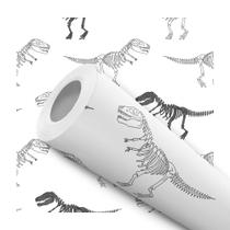 Papel de Parede Adesivo Dinossauro T-rex Esqueleto Minimalista Infantil Cinza Quarto