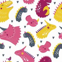 Papel De Parede Adesivo Dinossauros Rosa Amarelo E Cinza 12M