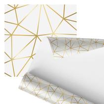 Papel De Parede Adesivo Dourado Minimalista Geométrico 2,80m
