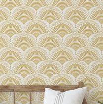 Papel de Parede Adesivo Estampa Leque Asiático para Quarto e Sala, Amarelo - S4Sassy Papel de Parede Adesivo Estampa Leque Asiático para Quarto e Sala, Amarelo - S4Sassy