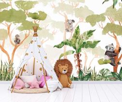 Papel de Parede Adesivo estampa safari panda animais aquarela azul - ALGIDECOR Papel de Parede Adesivo estampa safari panda animais aquarela azul - ALGIDECOR