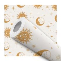 Papel de Parede Adesivo Estrela Sol Lua Constelação Esotérico Bege Dourado Moderno Quarto Sala de Estar