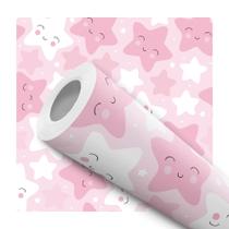 Papel de Parede Adesivo Estrelas Rosa Branco Infantil Menina Bebê Moderno Quarto