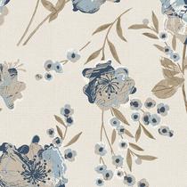 Papel de Parede Adesivo Floral Bege e Azul - 196