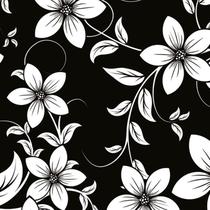 Papel de Parede Adesivo Floral Preto e Branco - 003