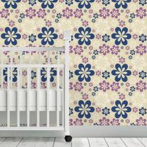 Papel de Parede Adesivo Floral Roxo e Azul 13 Rolo 0,58x3M Papel de Parede Adesivo Floral Roxo e Azul 13 Rolo 0,58x3M