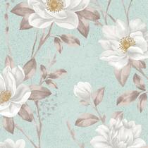 Papel de Parede Adesivo Floral Turquesa e Cinza - 118