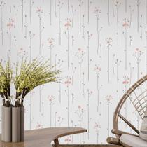 Papel de Parede Adesivo Florzinhas Rosa com Fundo Branco 2,7m