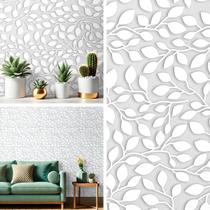 Papel de Parede Adesivo Folhas 3D Cinza e Branco 5 Metros x 0,45cm