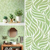 Papel de Parede Adesivo Folhas Geometrico Verde 5 Metros x 0,45cm