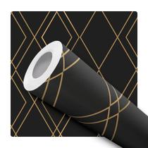 Papel de Parede Adesivo Forma Geométrica Preto e Dourado Sofisticado Moderno Quarto Sala de Estar