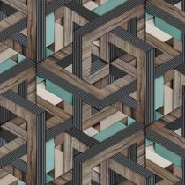 Papel De Parede Adesivo Geométrico 3D Azul Madeira Sala Quarto 1.5m