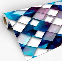 Papel de Parede Adesivo Geométrico Estilo Vidro Azul Vinílico Decoração Lavável Sala Quarto 3D - Pro Decor