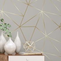 Papel De Parede Adesivo Geométrico Quarto Casal e Sala Fendi Fio Gold 3m