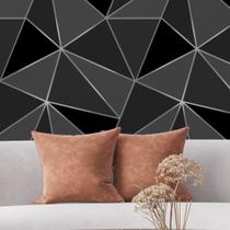 Papel de Parede Adesivo Geométrico Triangular Preto Cinza Prata Moderno Quarto Sala de Estar