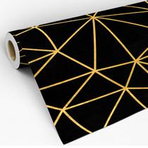 Papel de Parede Adesivo Geométrico Zara Linhas Gold Fundo Preto Decoração Lavável Sala Quarto 3D - Pro Decor