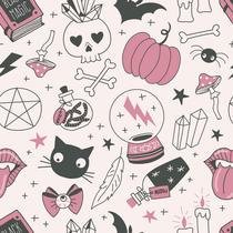 Papel De Parede Adesivo Halloween Rosa Menina Quarto Teen 3.5m
