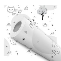 Papel de Parede Adesivo Ilustração Bosque Infantil Preto e Branco Bichinhos Moderno Quarto