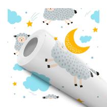 Papel de Parede Adesivo Ilustração Infantil Ovelhinha Céu Nuvem Estrela Delicado Bebê