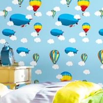 Papel de Parede Adesivo Infantil Balões E Boeings Coloridos Céu Azul - REF:DPIN10