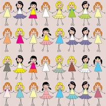 Papel de Parede Adesivo Infantil Bonecas Barbie Juntas Coloridas Moda Fundo Neutro - REF:DPIN45