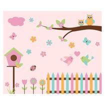 Papel de Parede Adesivo Infantil Jardim Corujas Bebe Quarto Menina - 582pcm