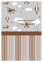 Papel De Parede Adesivo Infantil Marrom Aviões 300x52cm Papel De Parede Adesivo Infantil Marrom Aviões 300x52cm