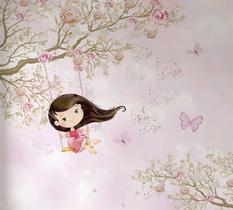 Papel De Parede Adesivo Infantil Menina no Balanço Jardim Papel De Parede Adesivo Infantil Menina no Balanço Jardim