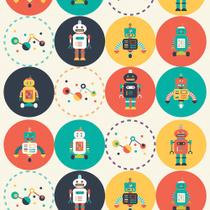 Papel de Parede Adesivo Infantil Robôs Coloridos Moderno Brincadeira Kids Quarto REF:DPIN30