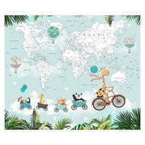 Papel de Parede Adesivo Infantil Safari Mapa Mundi Quarto Menino Menina - 640pcm