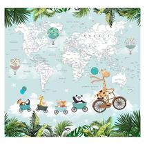 Papel de Parede Adesivo Infantil Safari Mapa Mundi Quarto Menino Menina - 640pcp