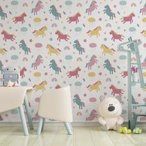 Papel De Parede Adesivo Infantil Unicórnios Coloridos 2,80M