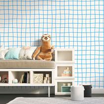 Papel de Parede Adesivo Infantil Xadrez Quadriculado Azul 2,5m