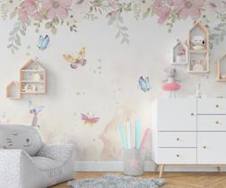 Papel de Parede Adesivo jardim de borboletas aquarela 120AX250L- ALGIDECOR Papel de Parede Adesivo jardim de borboletas aquarela 120AX250L- ALGIDECOR